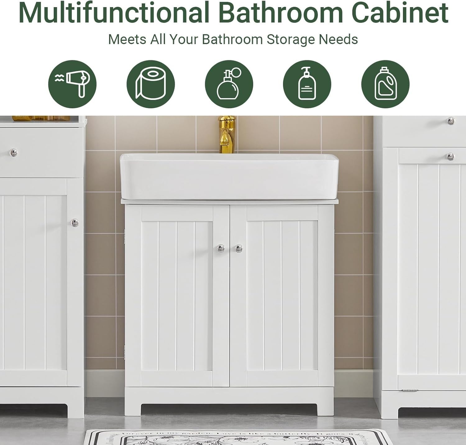 SoBuy Under Sink Bathroom Cabinet – Bathroom Storage Unit with Doors and Adjusta