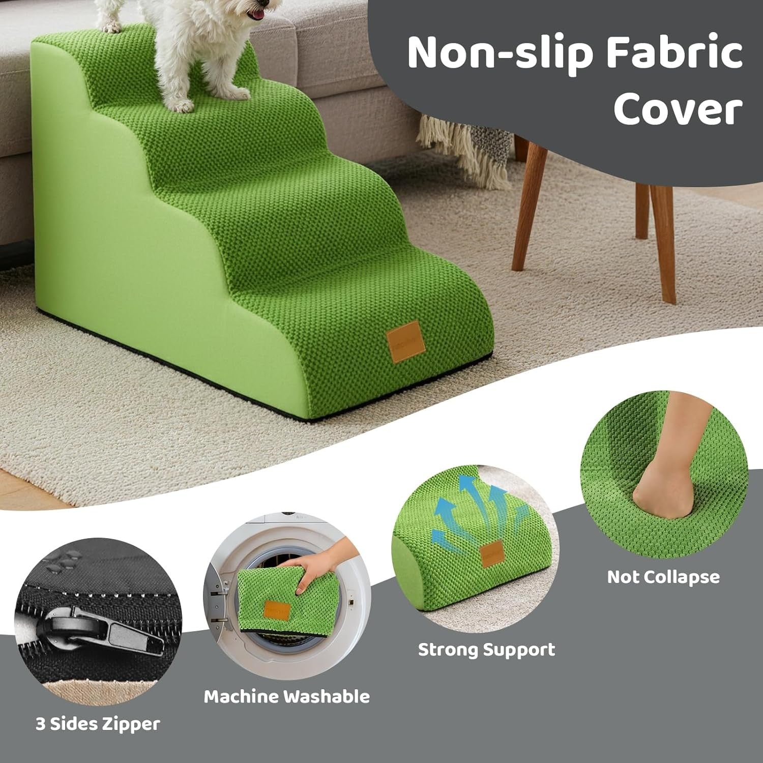 Dog Steps for Bed 4-Step Non-Slip Pet Stairs Ladder Foam Ramp with Plush Cover