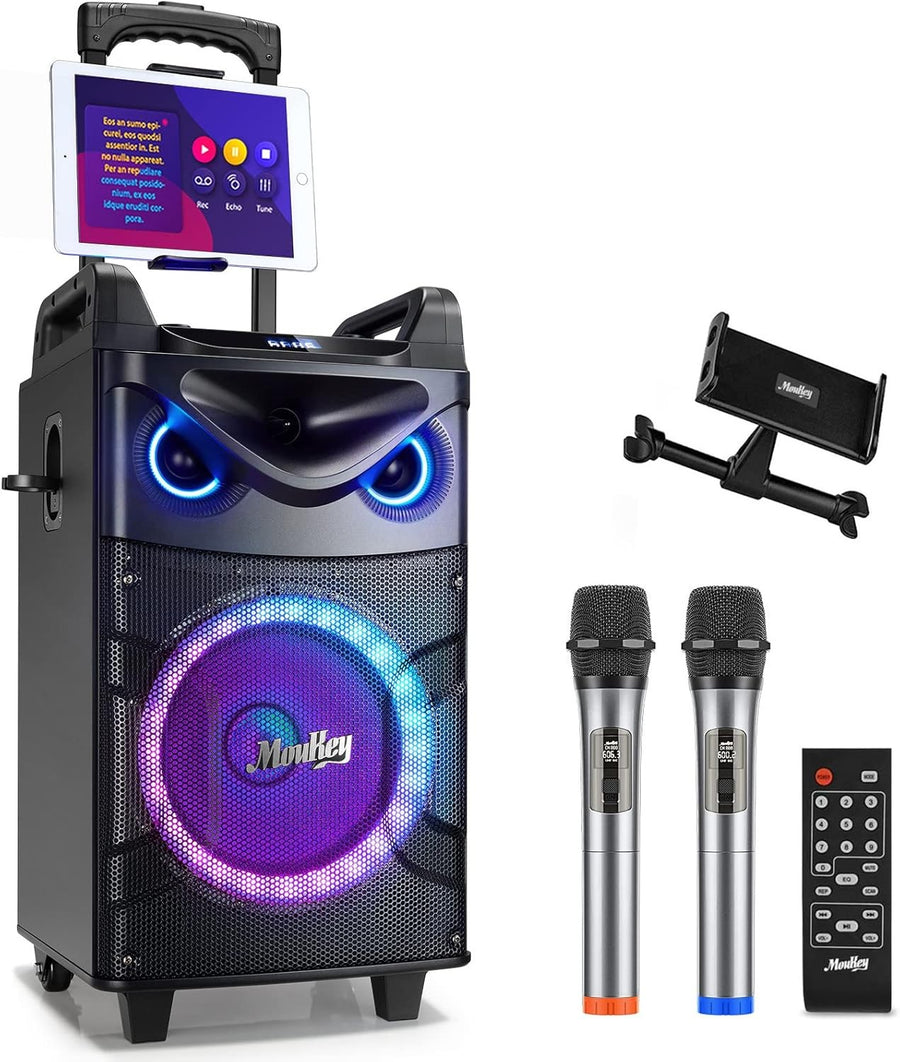 Portable Karaoke Speaker 10" Subwoofer 2 Wireless Mics