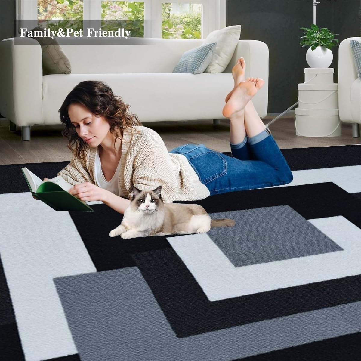 Extra Long Hallway Runner 80x300cm Black Grey Geometric Flat Weave Rug