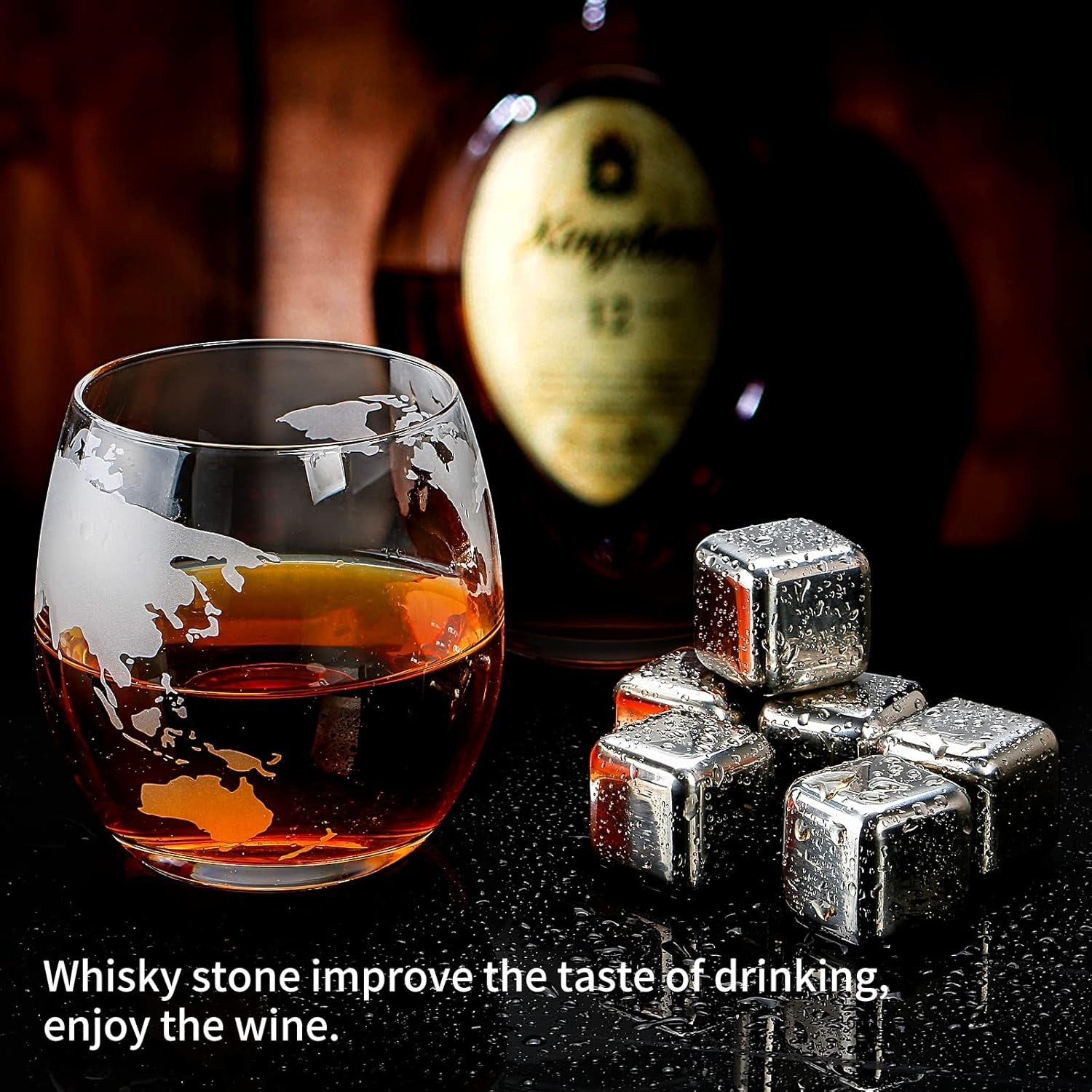 Globe Whiskey Decanter Set 900ml with 3 Glasses & 6 Stones | Luxury Gift for Men