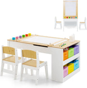 Kids Art Table & Chairs Set with Storage, Paper Roll & 6 Paint Cups 109cm
