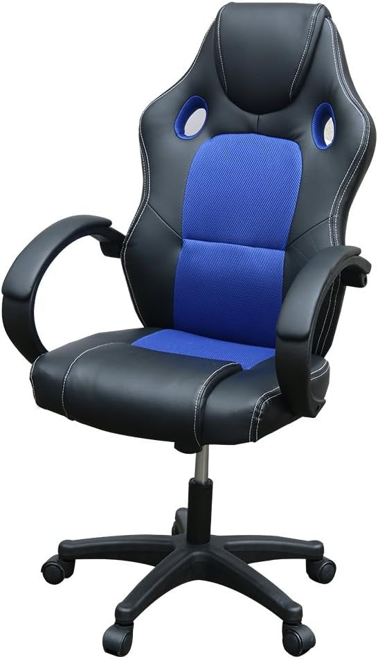 Racing Style Gaming Chair Blue PU Leather Ergonomic Swivel Desk