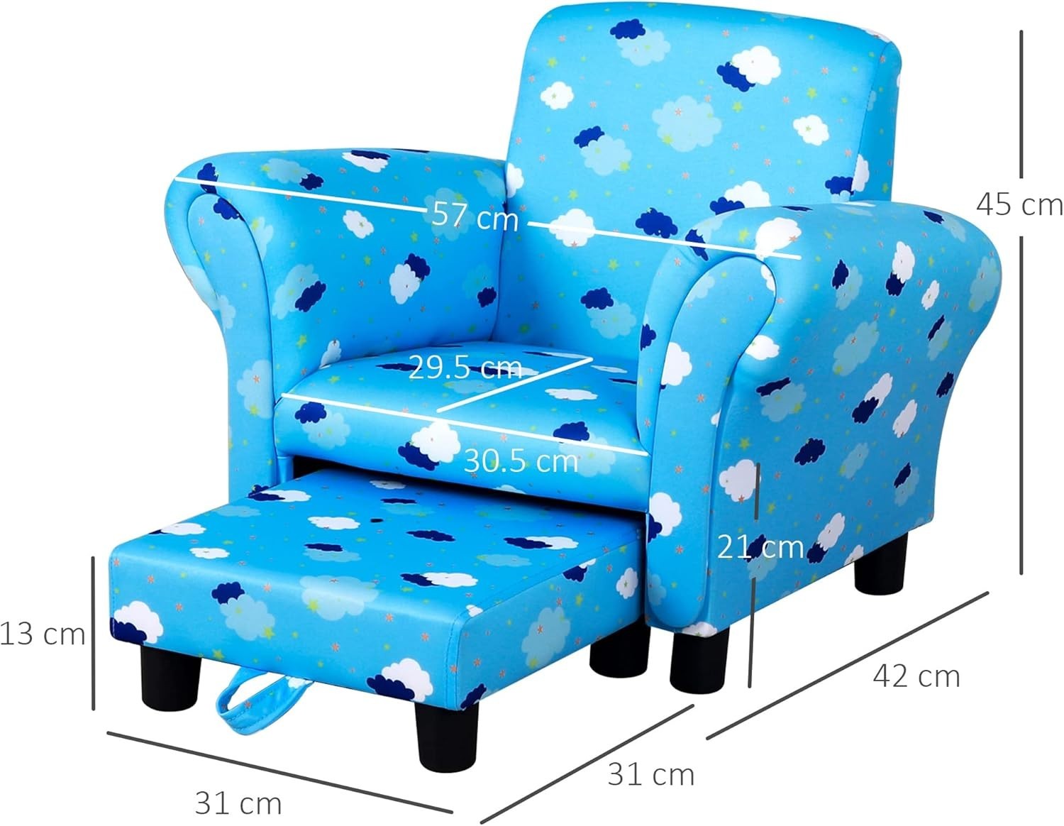 Toddler Armchair with Footrest Kids Sofa Chair Blue Cloud Star Design 18-36M
