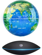 Magnetic Floating Globe Blue, 6" Rotating World Map LED Night Light
