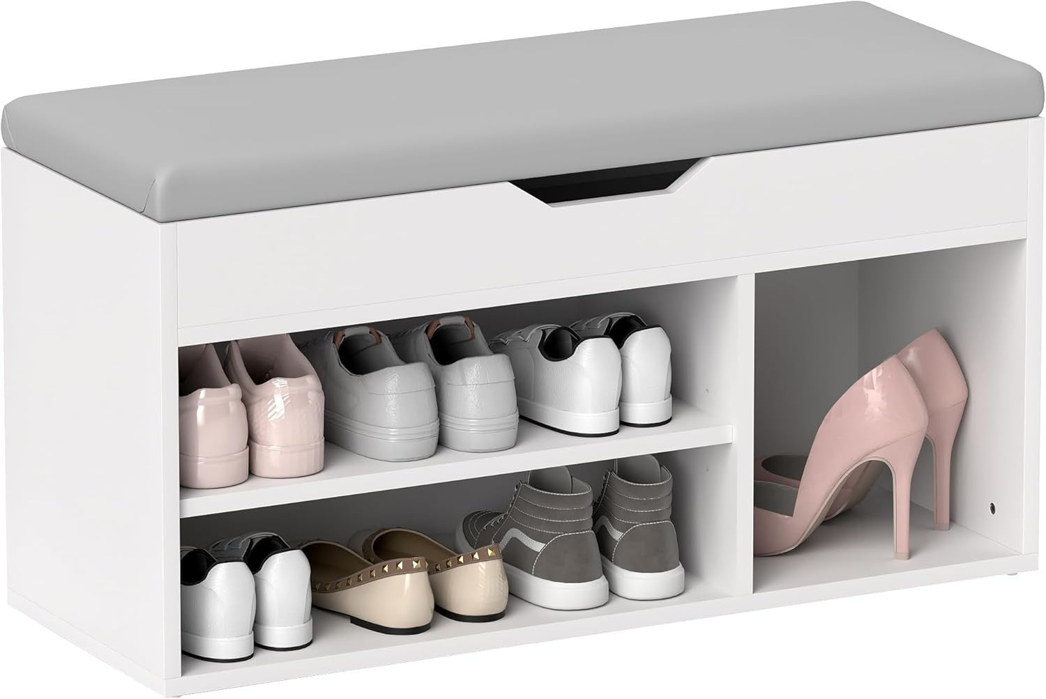 Modern Shoe Storage Bench with Cushion Seat & Hidden Compartment – Cream White