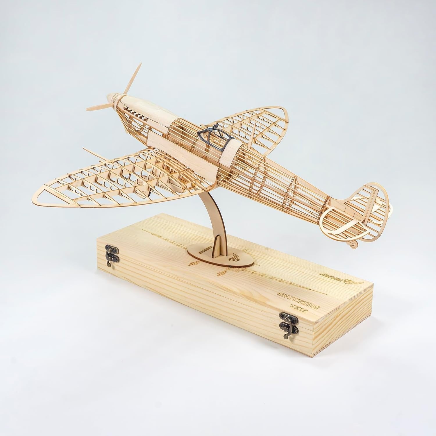 3D Wooden Spitfire Fighter Model Puzzle DIY Kit, Laser-Cut Balsa Wood Plane