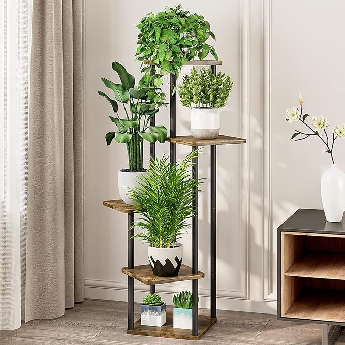 5 Tier Metal Plant Stand Indoor Outdoor Corner Tall Flower Shelf Rack Black
