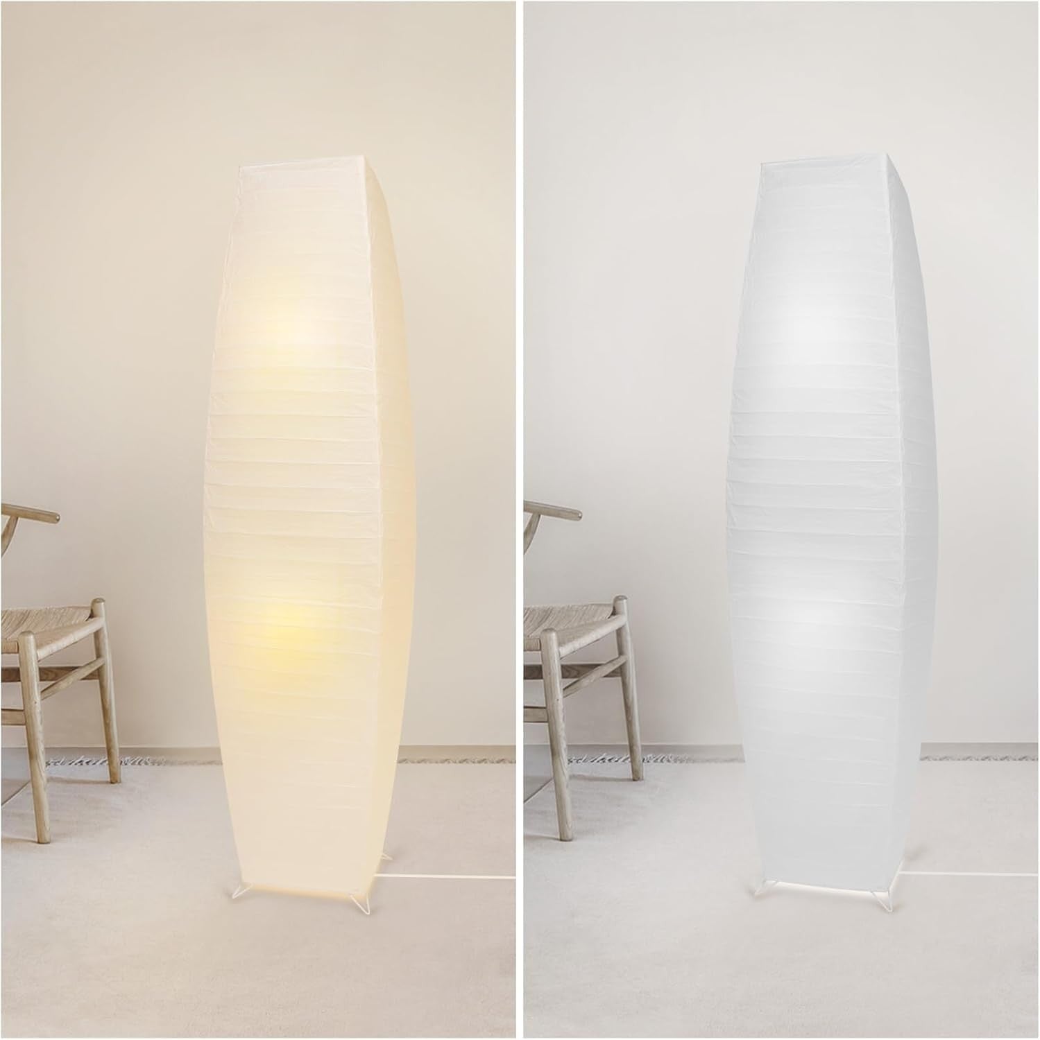 Japanese Paper Floor Lamp Set of 2 Rice Paper Shade Corner Standing Lights