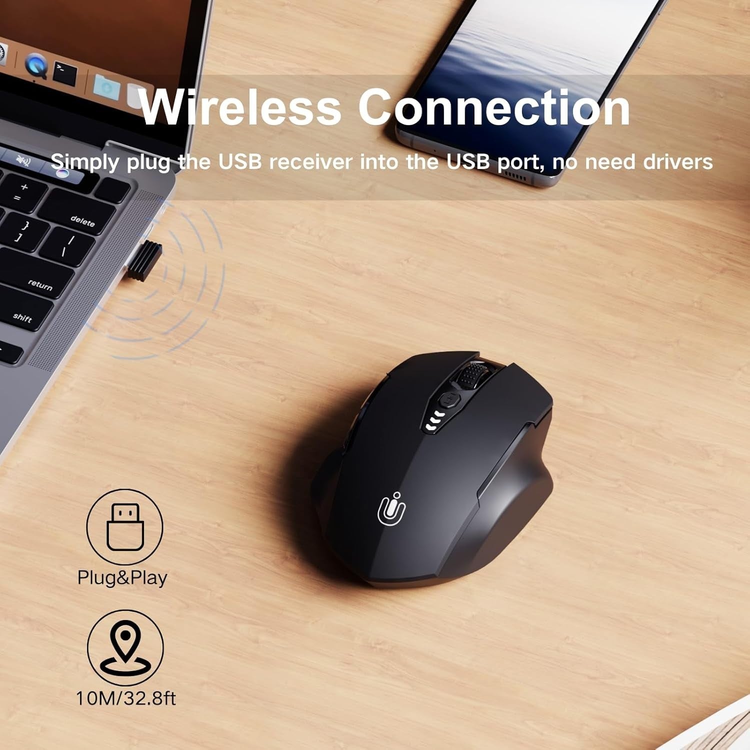 Rechargeable Wireless Mouse Visible Battery Display Adjustable DPI USB Laptop