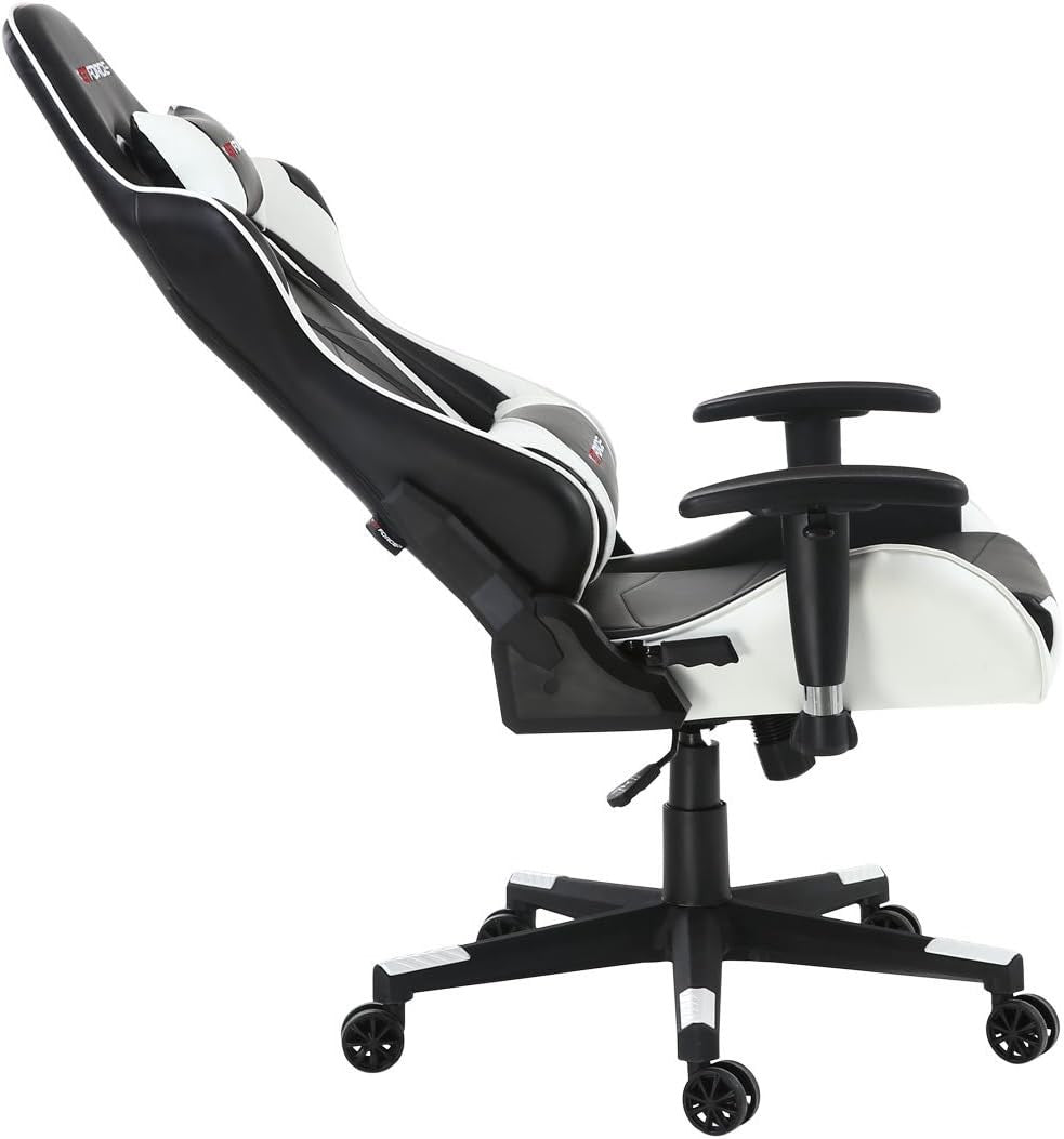 Reclining Gaming Chair Racing Office Desk Faux Leather White