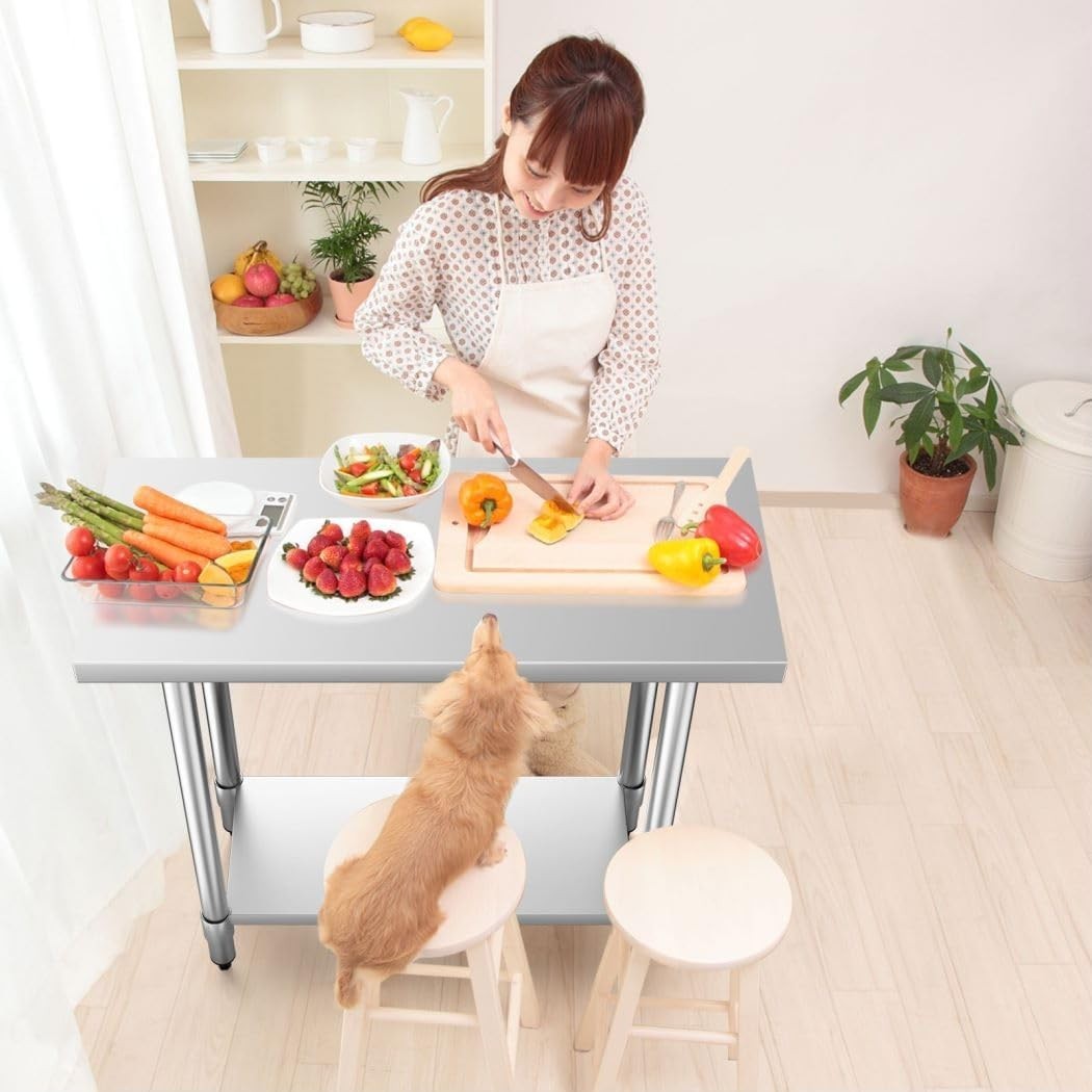 Stainless Steel Catering Table 91x61x89cm Heavy Duty Prep Bench Adjustable Shelf