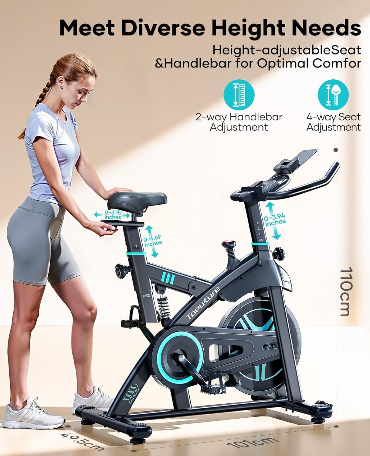Quiet Magnetic Spin Bike w/ APP, 15kg Flywheel, Shock Absorption & 350lb Cap