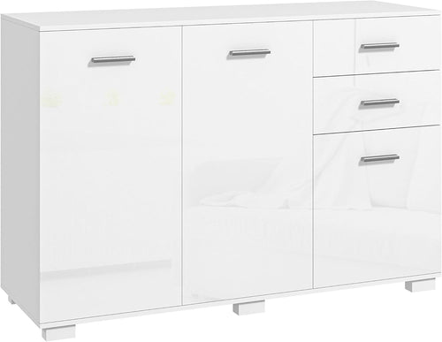 Modern White Storage Sideboard with Adjustable Shelves, 2 Drawers & 3 Doors