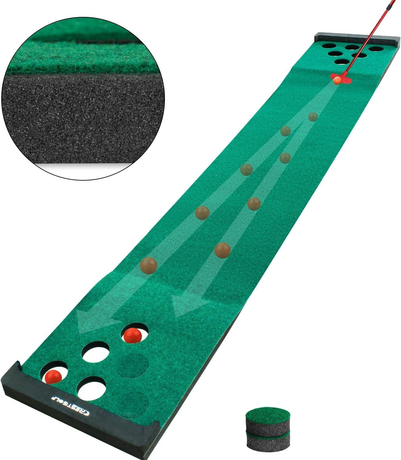 Golf Putting Mat Indoor Practice Green w/ 2 Putters & 6 Balls