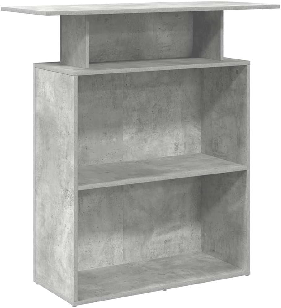 Concrete Grey Reception Desk 100x40x104cm Modern Counter with Storage Shelf