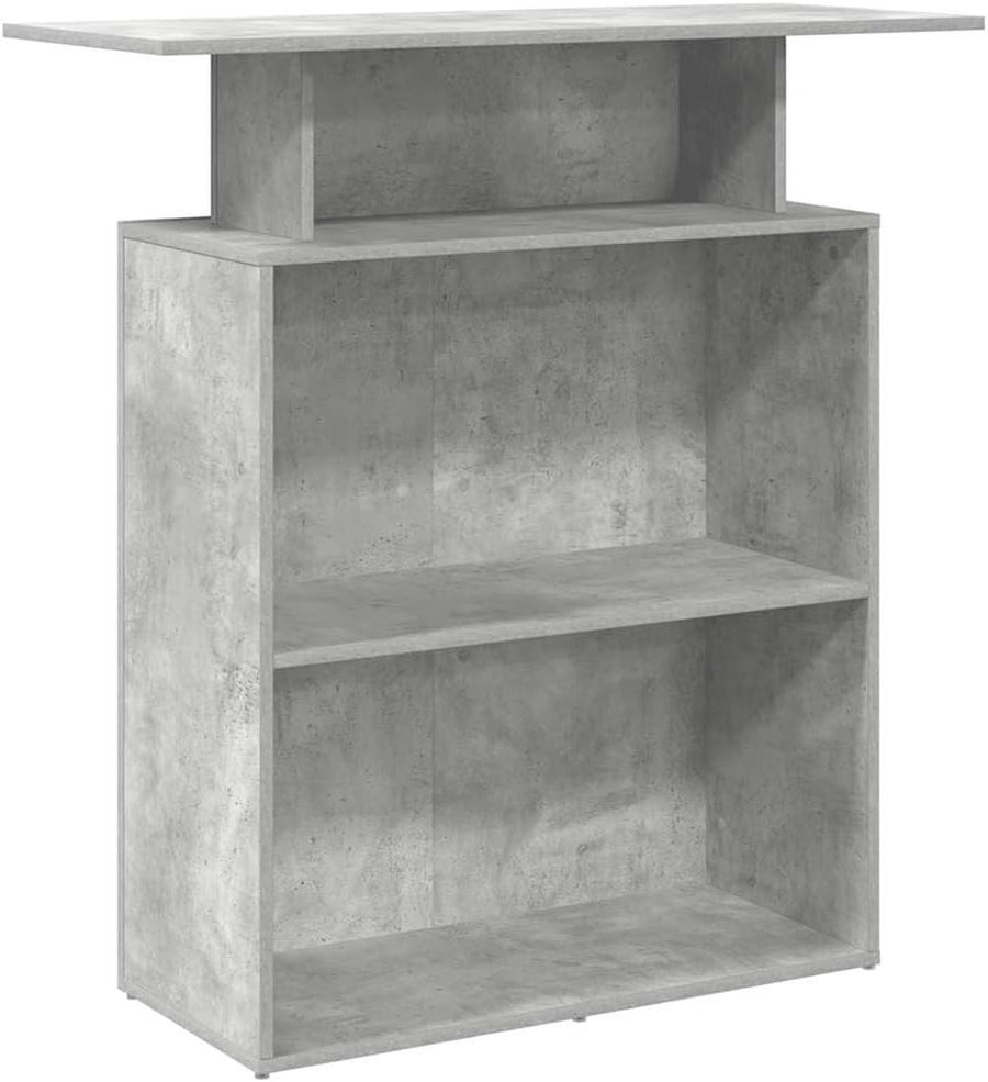 Concrete Grey Reception Desk 100x40x104cm Modern Counter with Storage Shelf