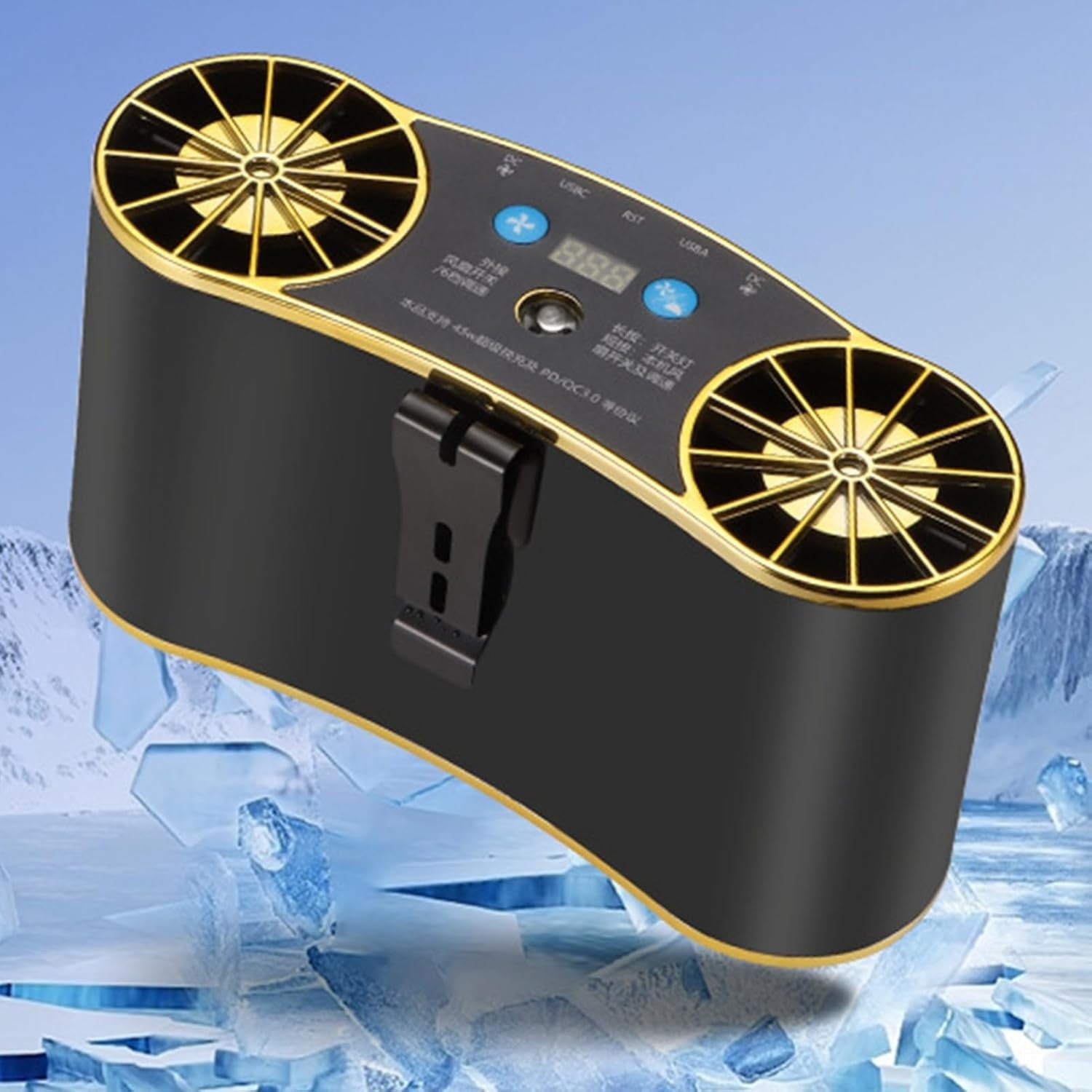 Black Waist Fan 20000mAh – USB Rechargeable Air Circulator w LED Light, 6 Speeds