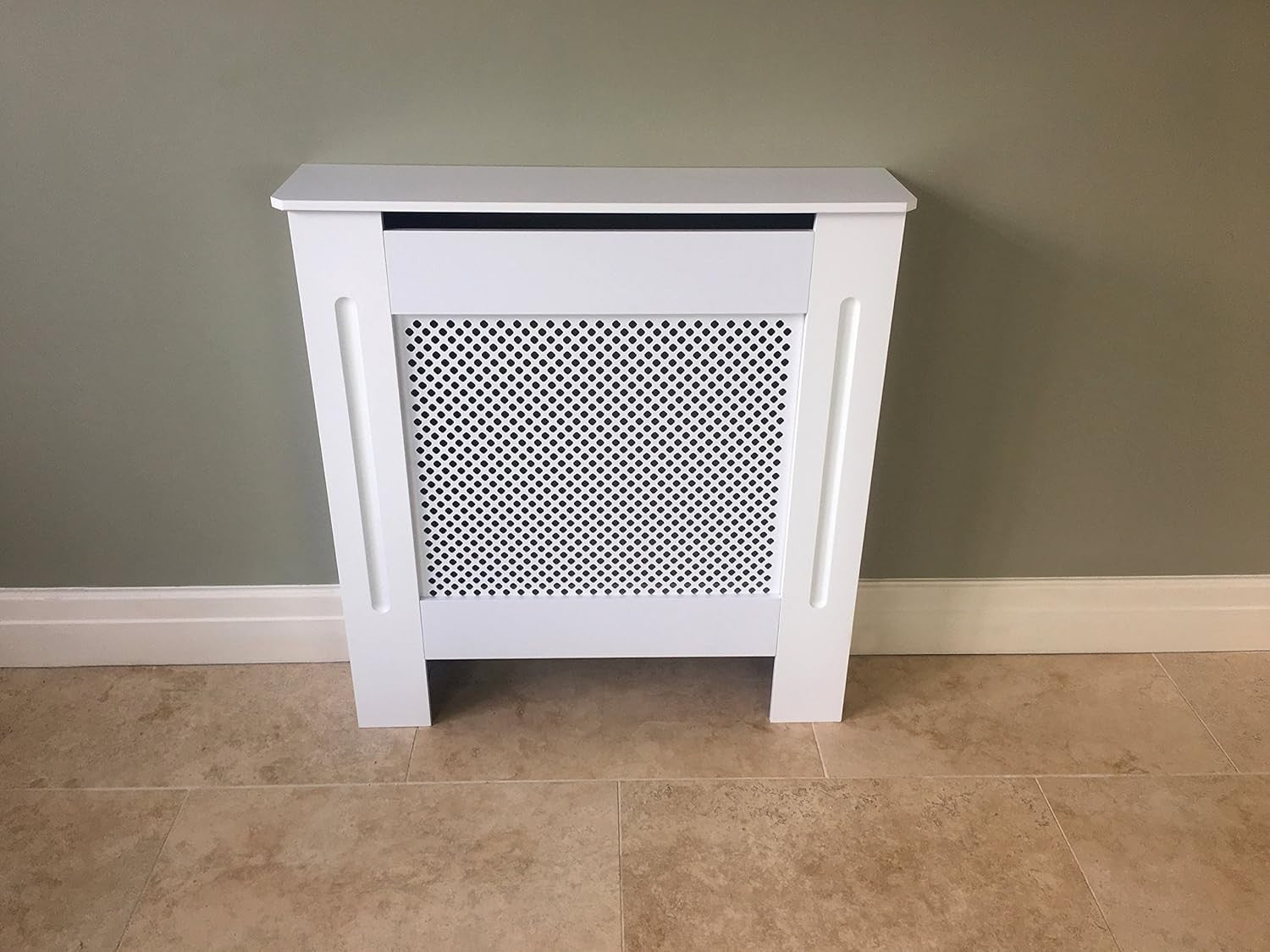 White MDF Radiator Cover Mini | Traditional Diamond Slat Cabinet