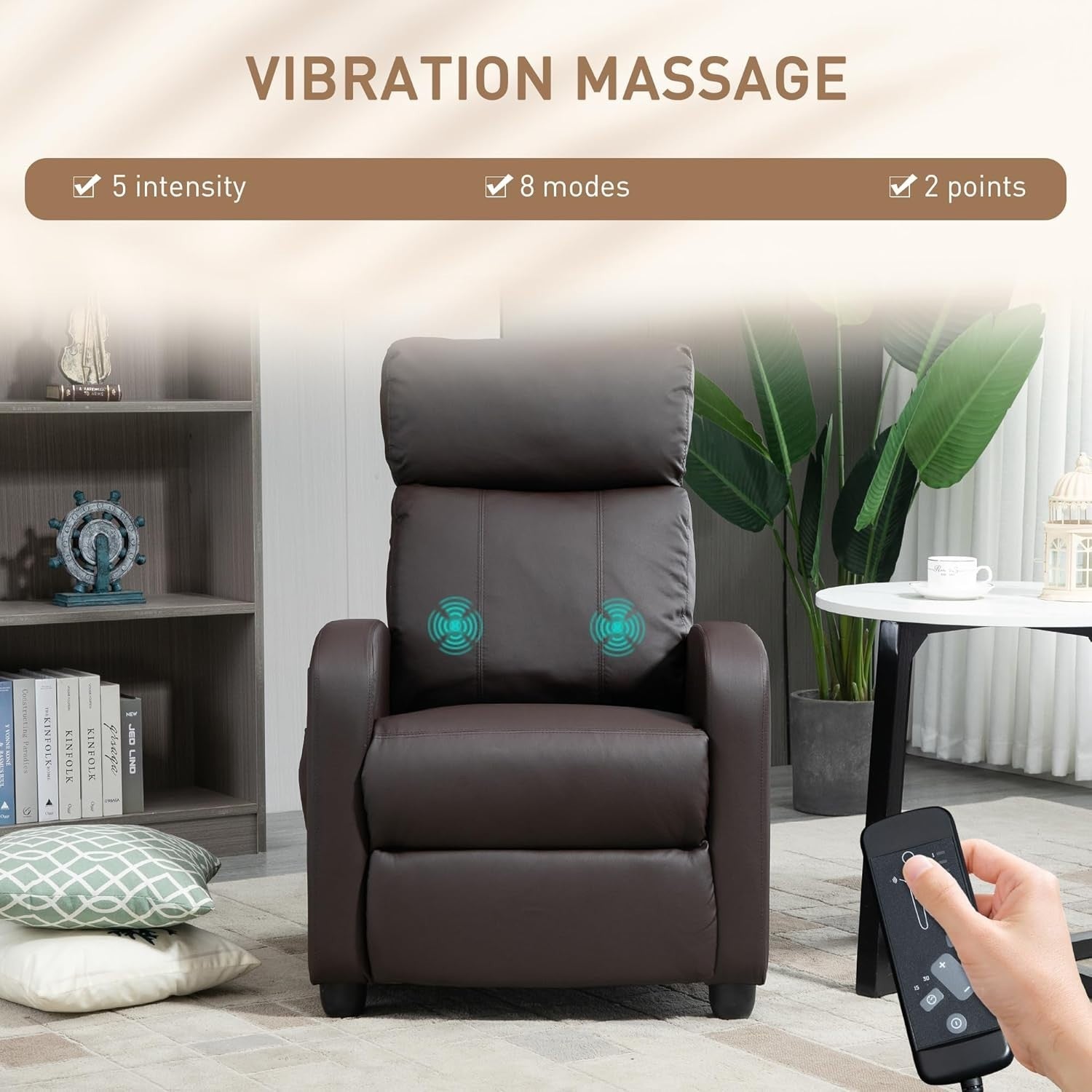Massage Recliner Chair Faux Leather Push Back Armchair w/ Footrest Brown