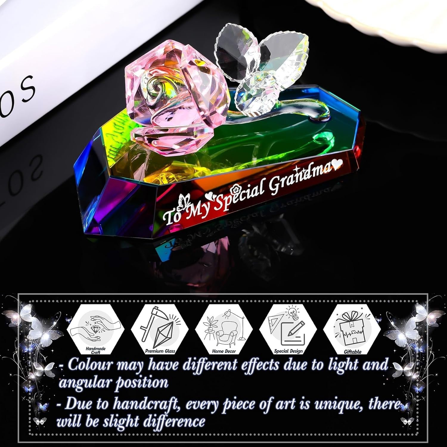 Crystal Rose Gift “To My Special Grandma” – Multicolour Glass Keepsake Ornament
