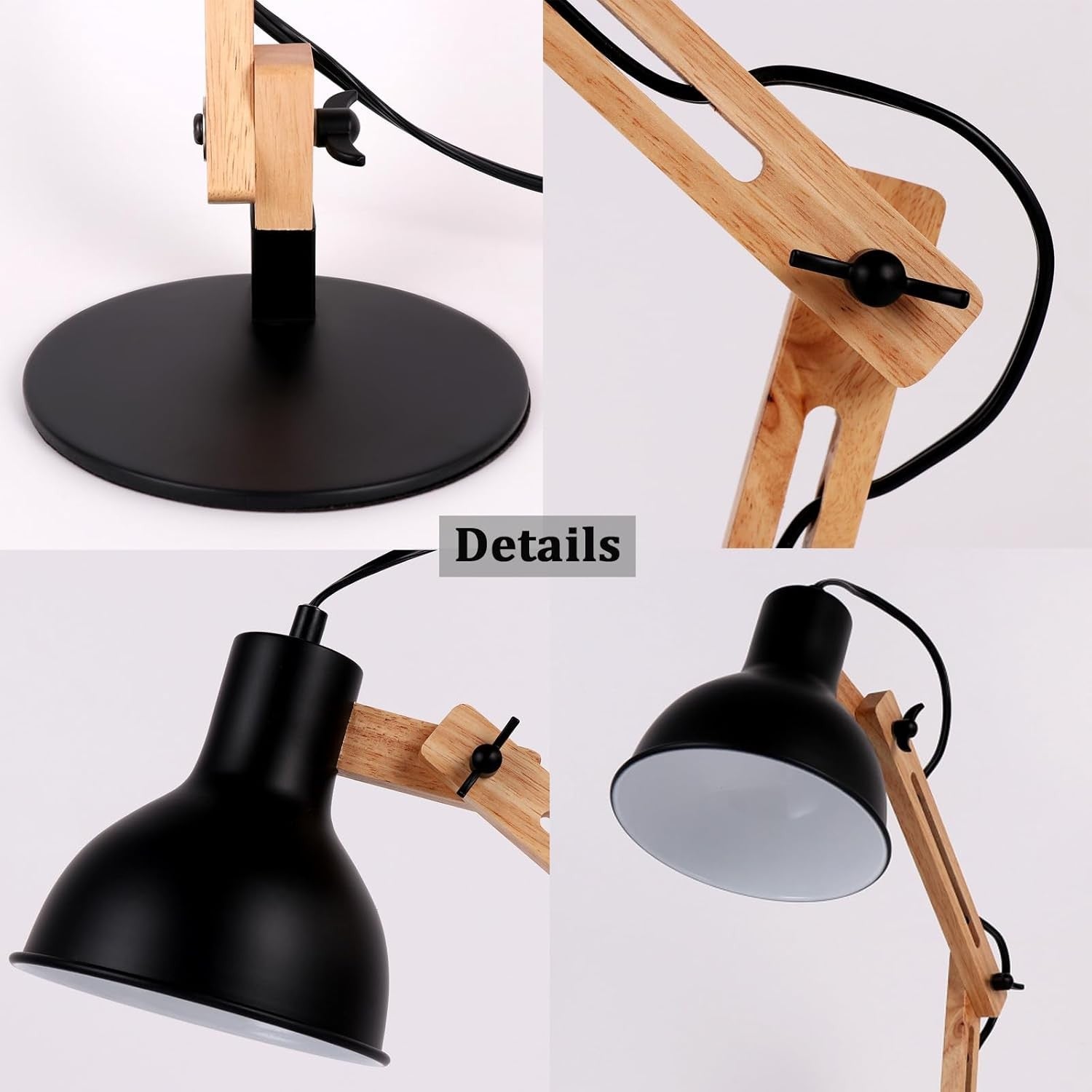 Wooden Swing Arm Desk Lamp Adjustable Architect Task Light for Office