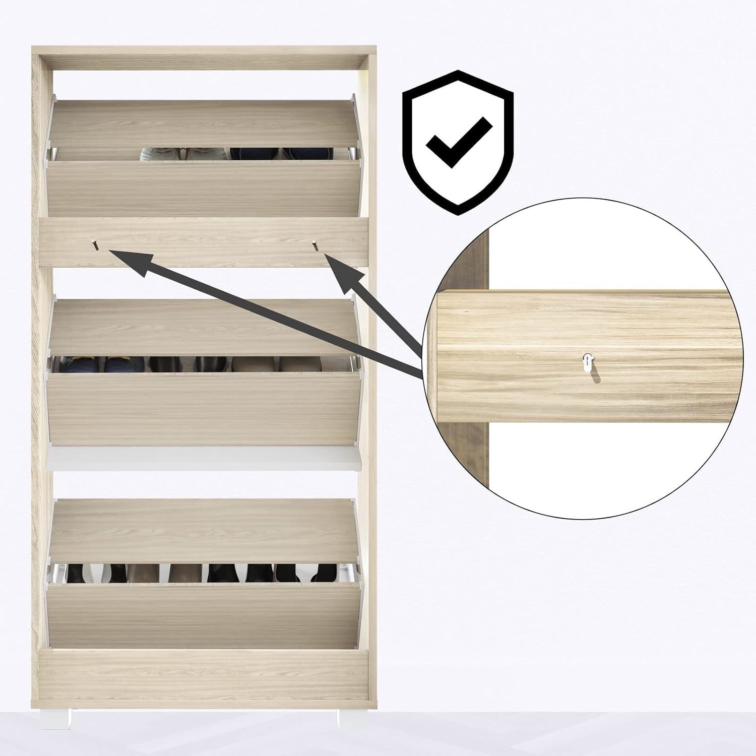 Modern 3 Door Shoe Cabinet Cupboard | Slim Hallway Storage Rack | 115x60x24cm