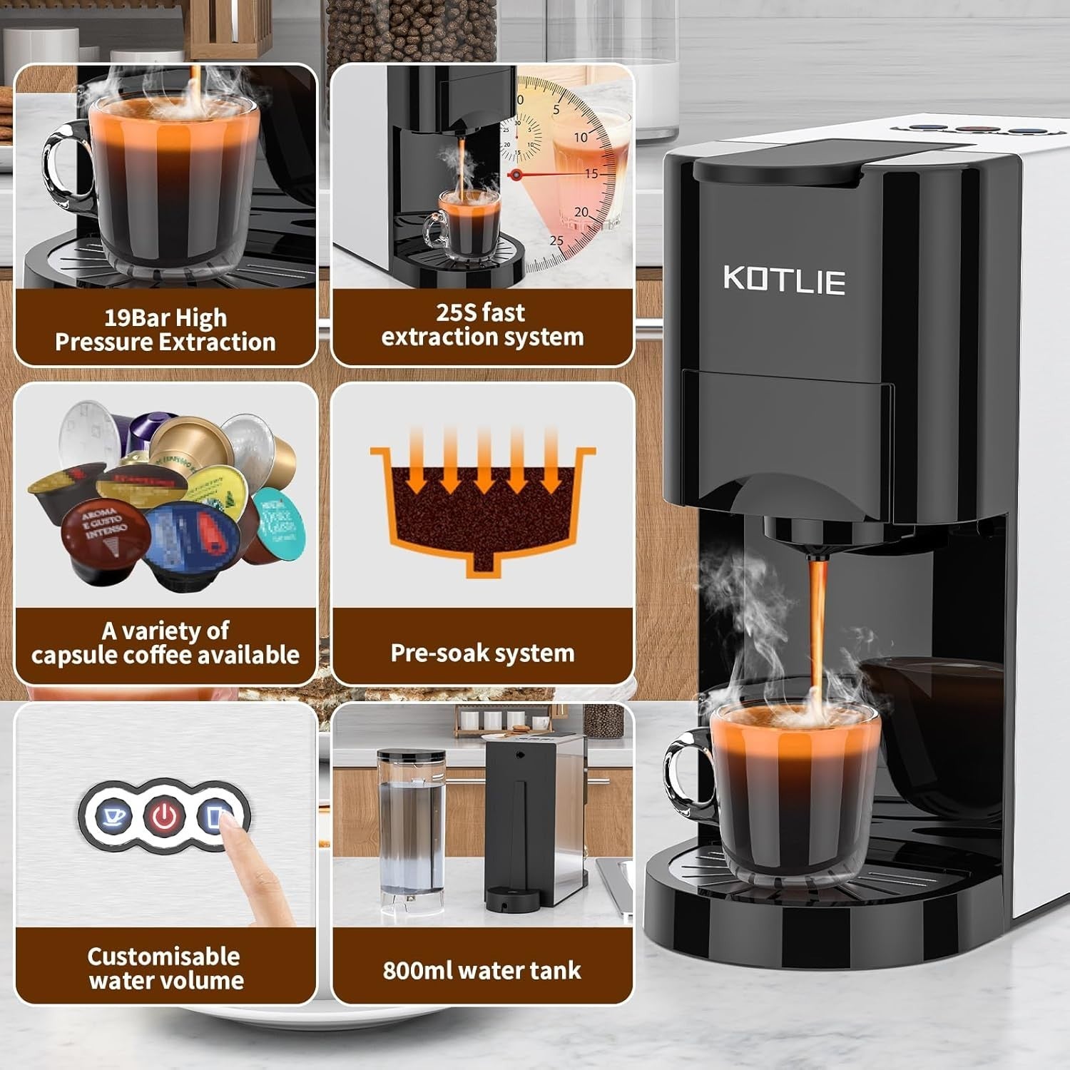 4-in-1 Espresso Coffee Machine | 19Bar High Pressure