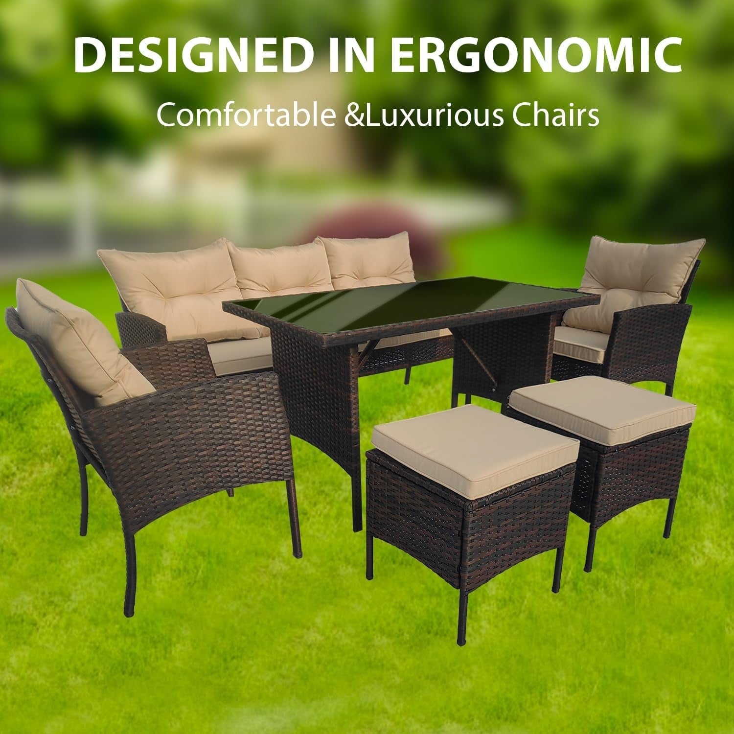 Brown Rattan Garden Furniture Set 6 Seater Cushioned Sofa Outdoor Patio