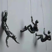 Climbing Man Wall Sculpture Set 3 Silver Resin 3D Art