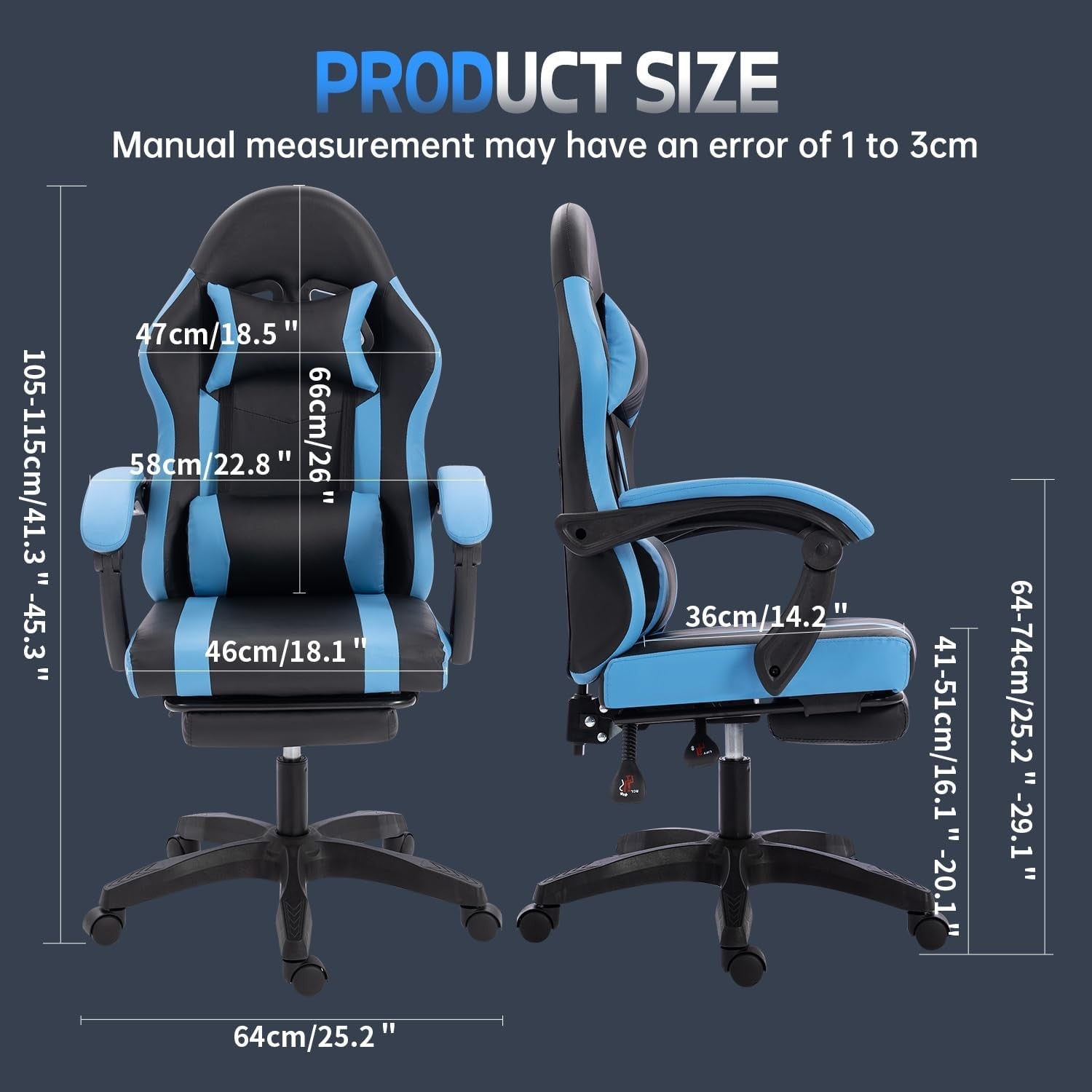 Blue Kids Gaming Chair Recliner Swivel Desk Chair with Footrest