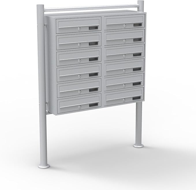 12 Door Silver Letterbox System Secure Lockable Post Mounted Mail Pillar