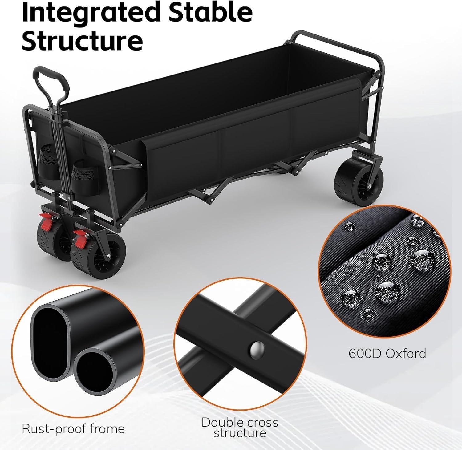 Black 250L Folding Camping Wagon Heavy Duty Festival Trolley 330lbs All-Terrain