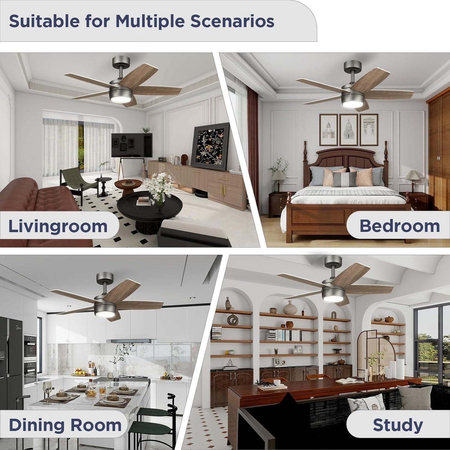 Vagizm 36" Ceiling Fan with Light, 6-Speed Quiet DC Motor, Bronze