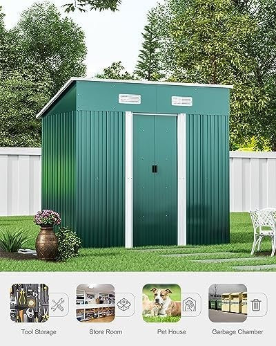 Lockable 4x6 FT Metal Garden Shed with Base Outdoor Storage & Roof