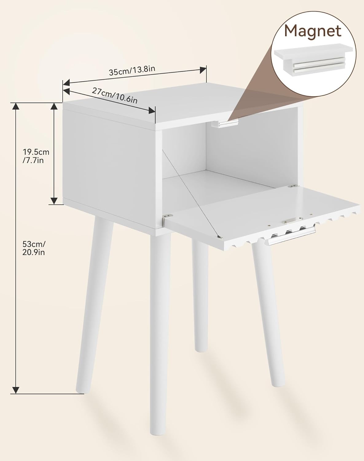 Set of 2 White Fluted Bedside Tables – Modern Nightstands with Drawer & Tall Leg