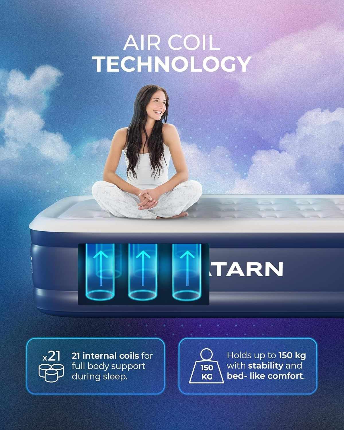 Single Air Mattress with Built-In Electric Pump – Inflatable Bed for Guests & Ca