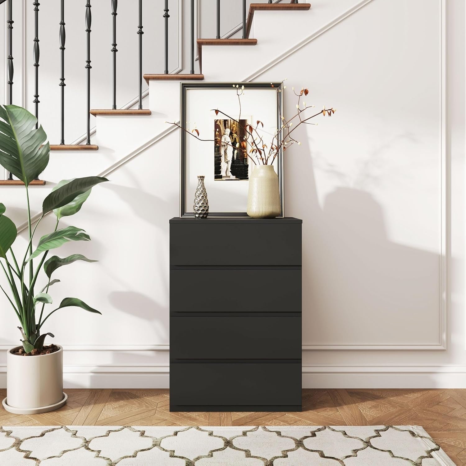 Black 4 Drawer Chest Bedroom Storage Cabinet Modern Tall Unit 80cm