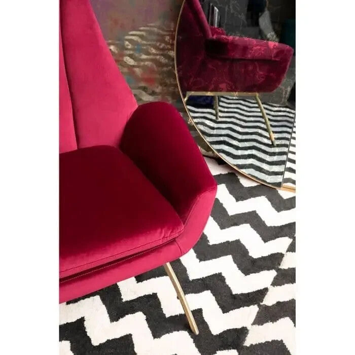 Wine Red Velvet Accent Lounge Chair with Gold Legs Mid Century Armchair