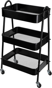 3 Tier Storage Trolley Wheels Slim Metal Rolling Cart Lockable Castors
