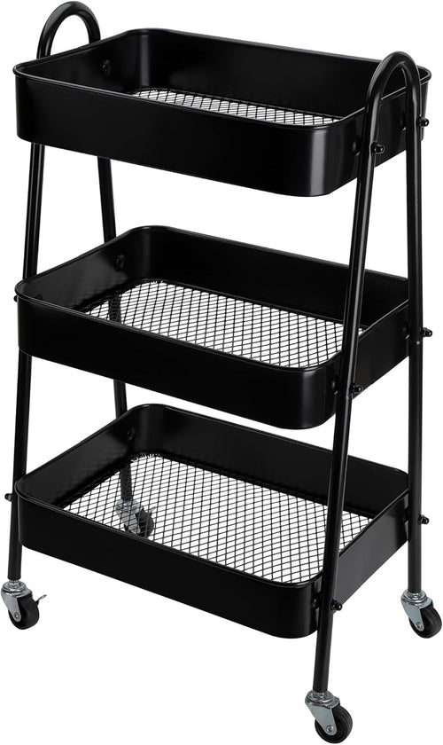 3 Tier Storage Trolley Wheels Slim Metal Rolling Cart Lockable Castors