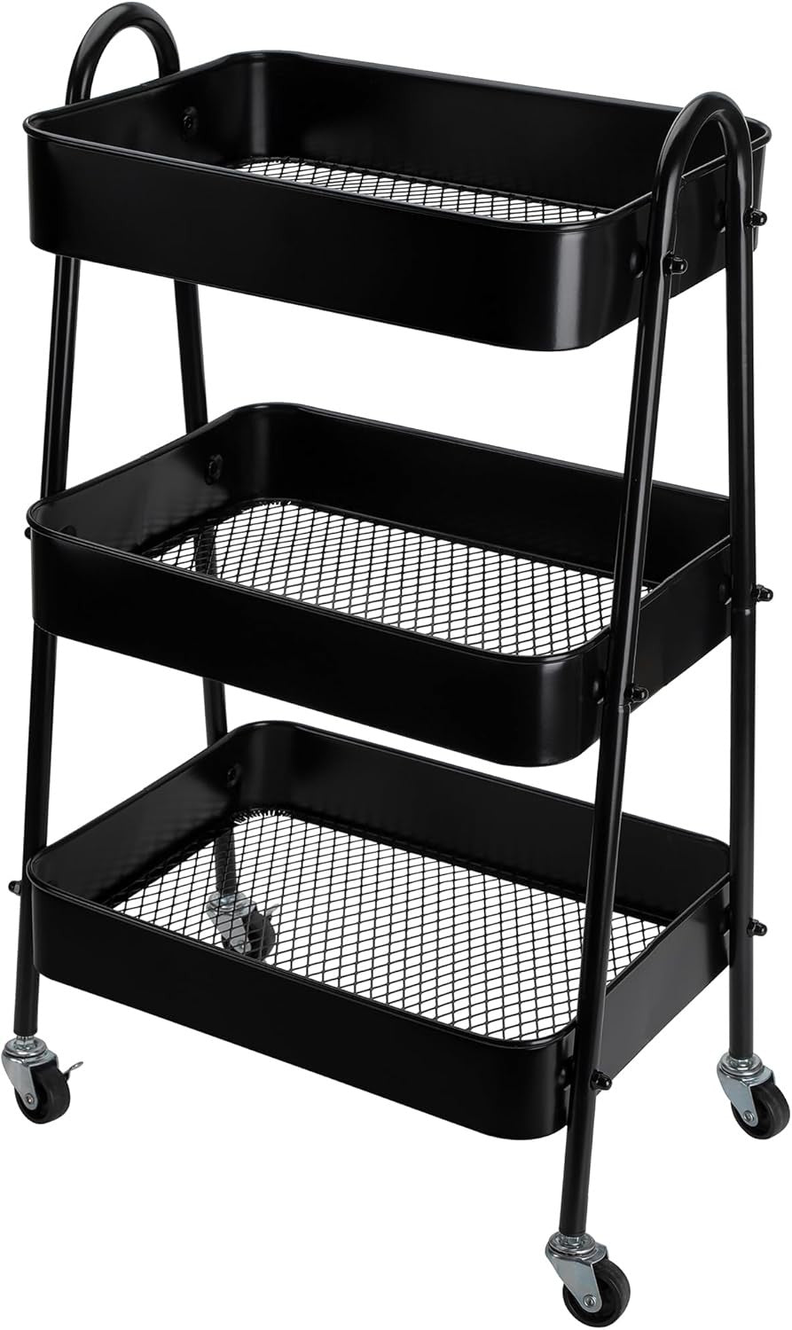 3 Tier Storage Trolley Wheels Slim Metal Rolling Cart Lockable Castors
