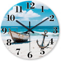 14" Coastal Beach Wall Clock Silent Non-Ticking Blue Ocean Boat Decor