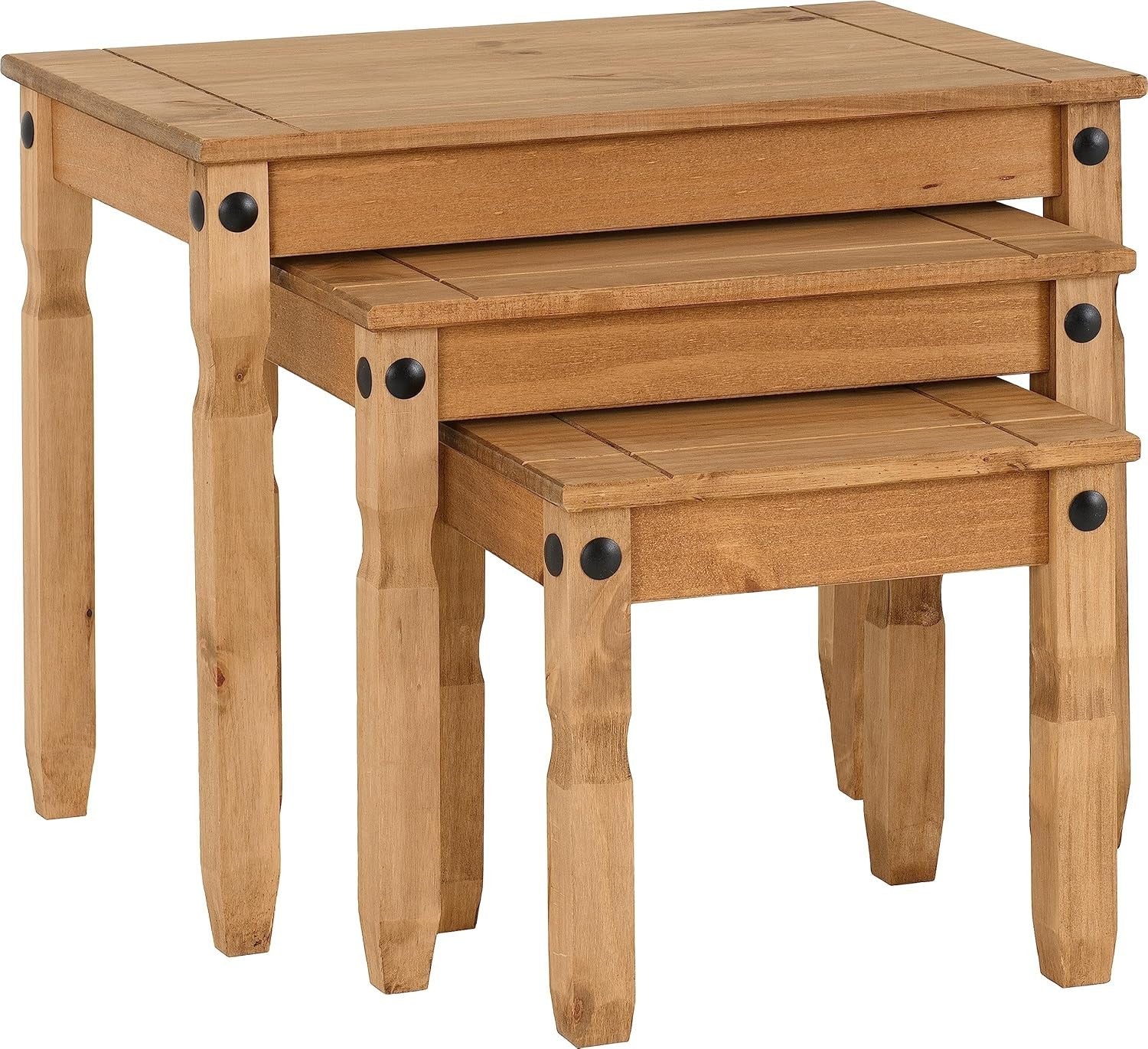 Set of 3 Distressed Pine End Tables Wood Nesting Side Living Room Furniture