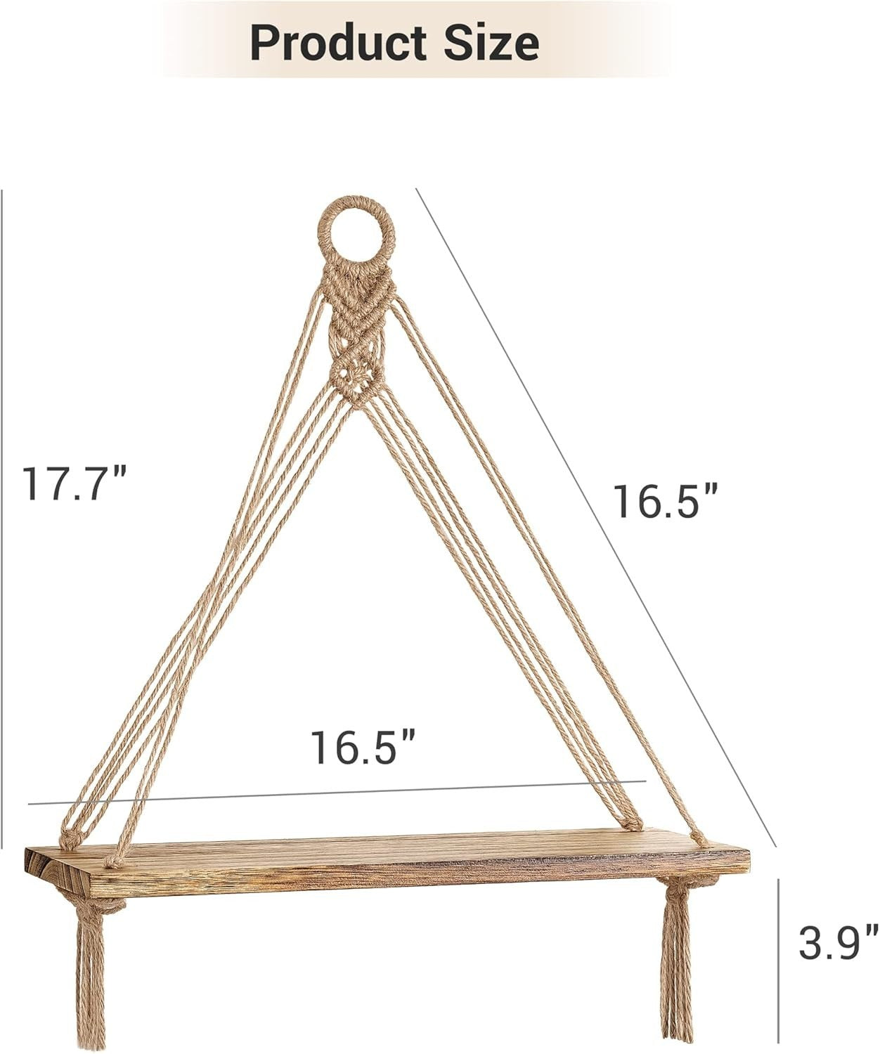 Boho Triangular Hanging Shelves Set of 2 Wood Floating Wall Decor