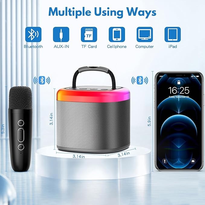 JYX Mini Karaoke Machine for Kids with 2 Wireless Mics & Party Lights