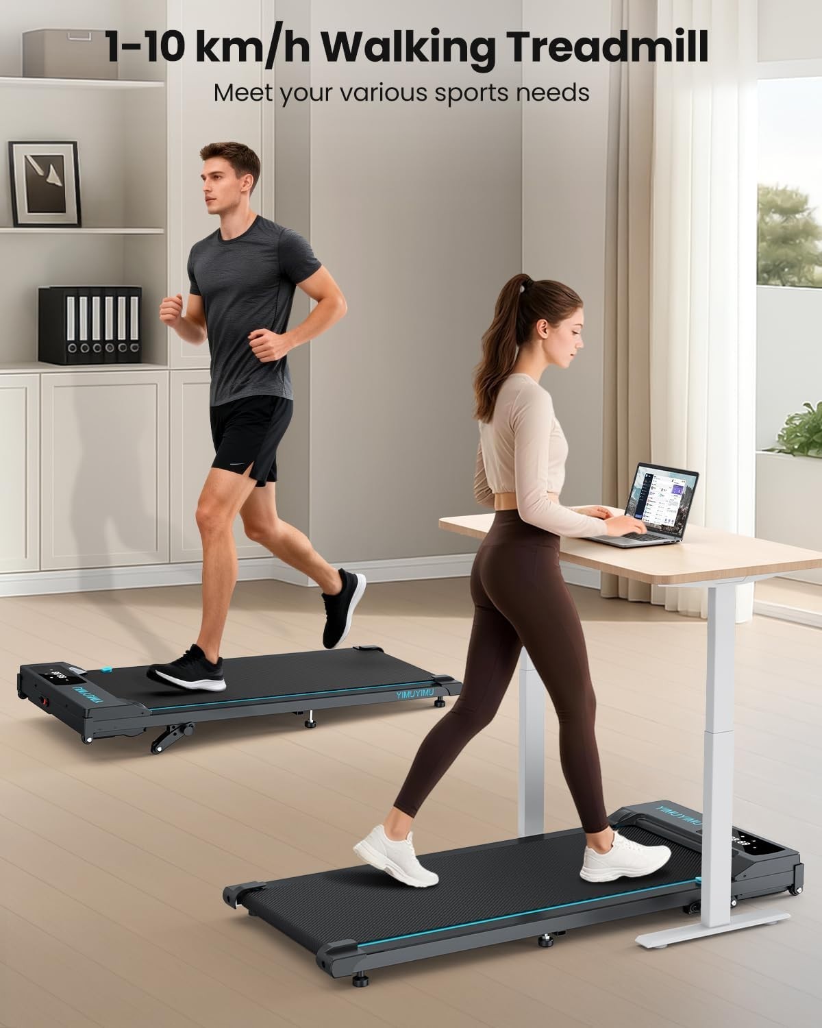 Under Desk Walking Treadmill 8% Incline 10km/h Quiet Home Gym