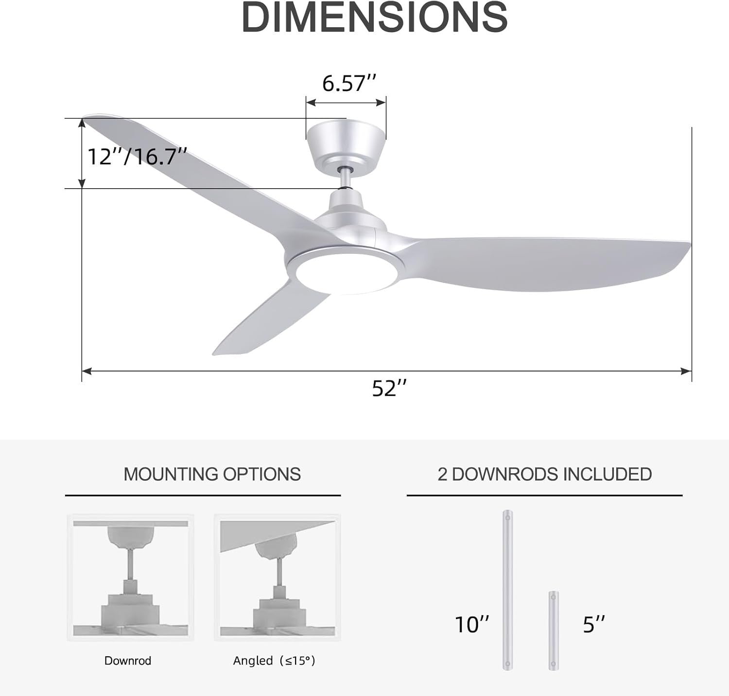 Ovlaim 132CM Silent DC Motor Smart Ceiling Fan with LED, Remote, App & Voice