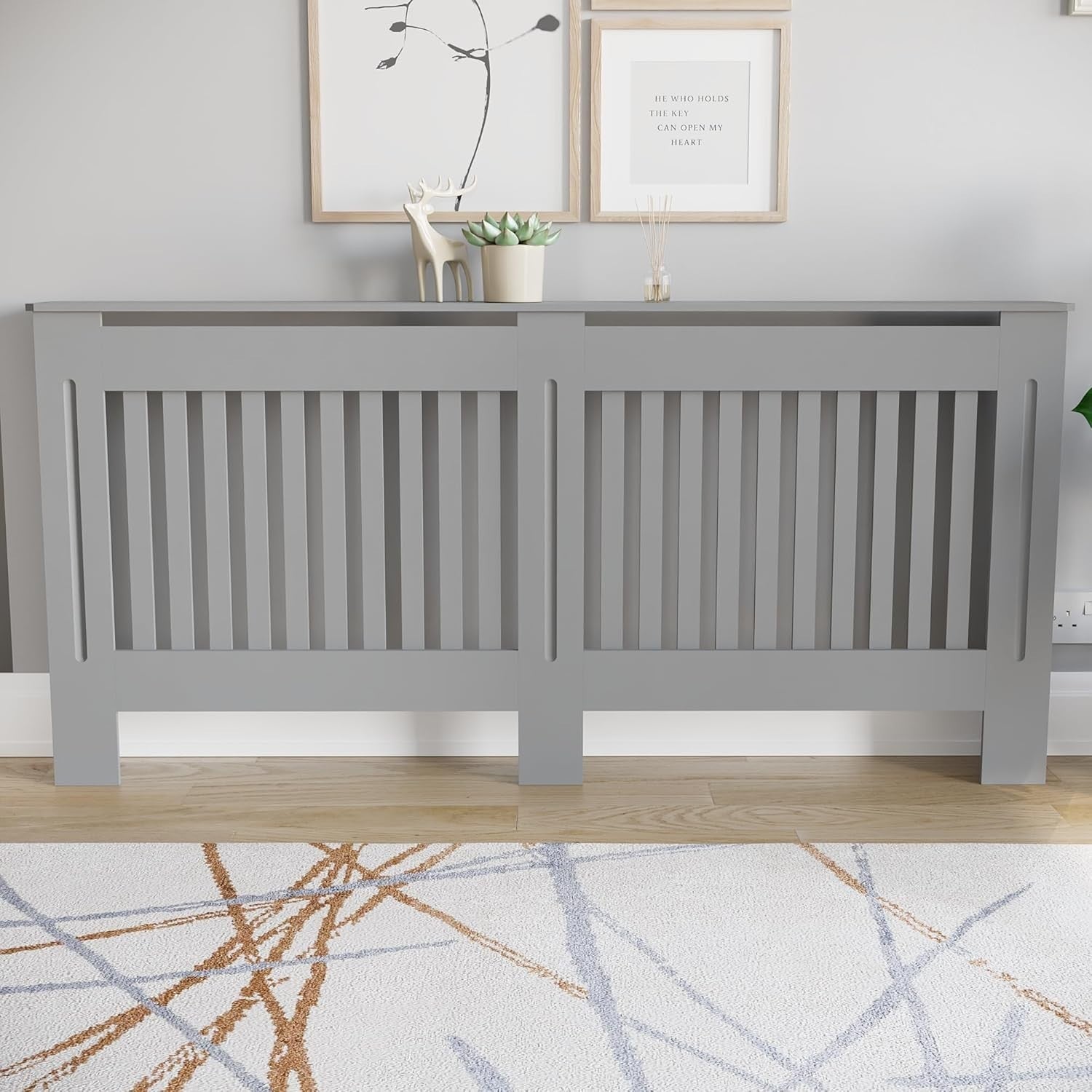Extra Large Olive Grey Radiator Cover | Modern MDF Slatted Heater Cabinet