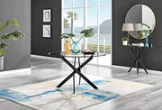 Round Glass Dining Table 120cm Matte Black + 4 Grey Gold Leg Chairs